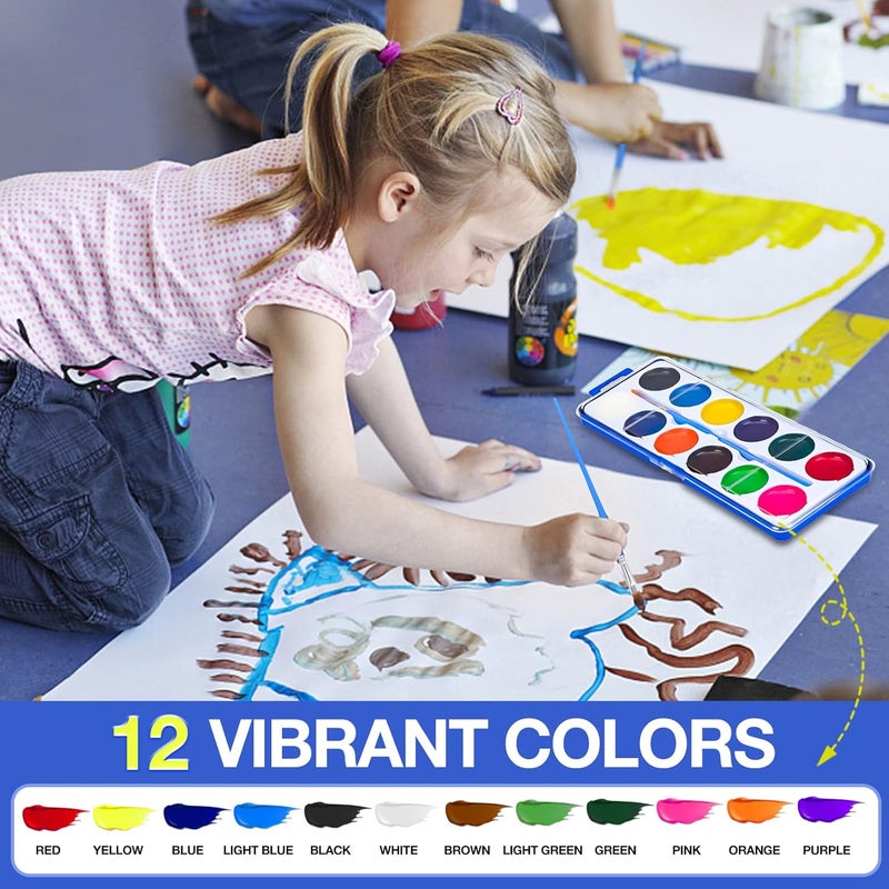 FUMILE 42 Pack Watercolor Paint Set for Kids, 12 Colors Watercolors Paints with Paint Brush, Kids Watercolor Paint Set for Party Favor, Classroom. - Image 3